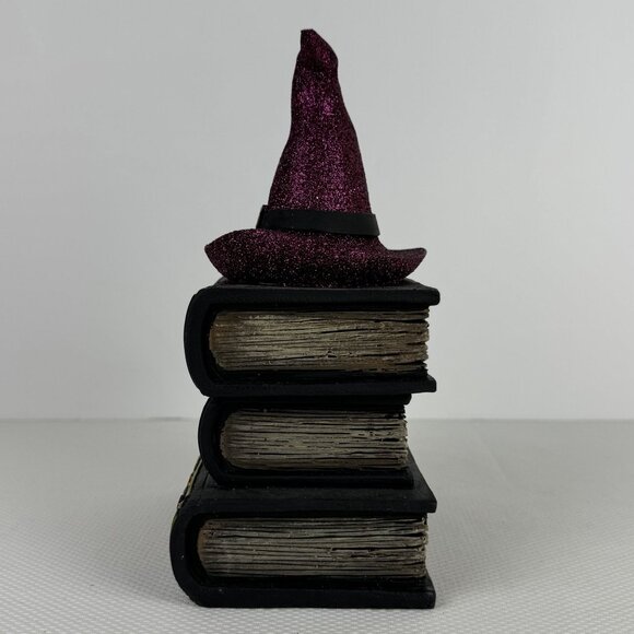 Halloween Decor Witch Hat On Stacked Books "Trick Or Treat" Glitter Faux Books - Picture 2 of 8